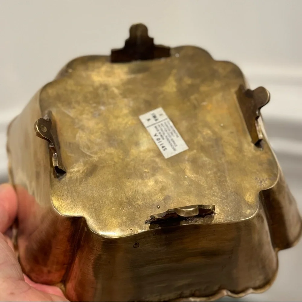 Vintage   Brass Bowl  Gold Planter Footed Dish Segmented Scalloped